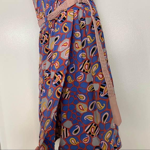 Sine Vintage Silk Print Dress Coral/Blue/Yellow 0 - Picture 3 of 7